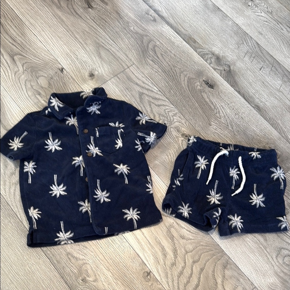 Navy Palm Tree Shirt and Shorts Set